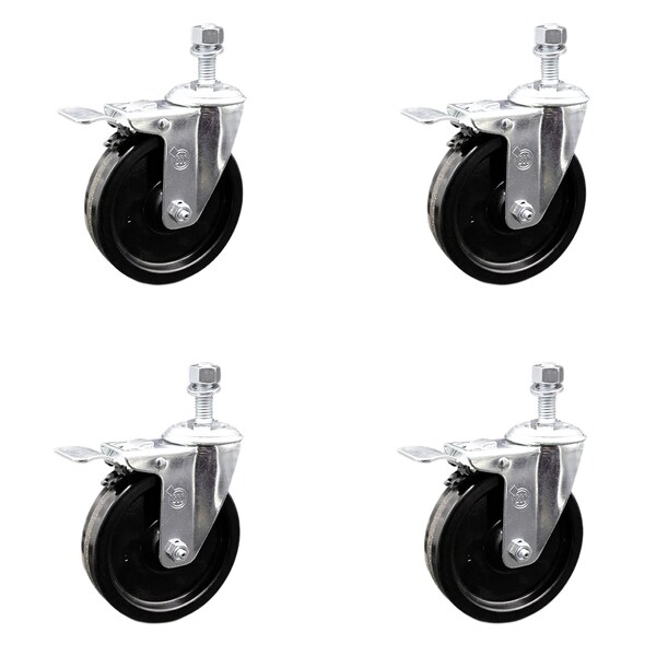 Service Caster 5 Inch SS Phenolic Wheel Swivel 1/2 Inch Threaded Stem Caster Set Total Lock Brake SCC-SSTSTTL20S514-PHS-121315-4 - main